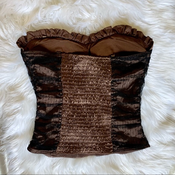 Y2K Brown and Black Ribbon Mesh Boned Corset Top - Picture 5 of 12